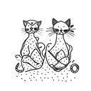 A minimalist design of two cats sitting side by side, each with a coffee bean as their nose tattoo design idea
