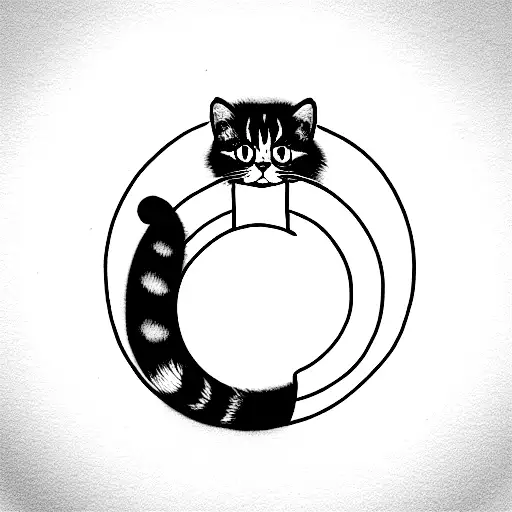 calico cat, persian black cat, 3 kittens, a small black kitten going in a circle   tattoo design idea