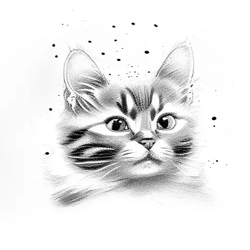 calico cat, persian black cat, 3 kittens, a small black kitten   tattoo design idea