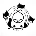 calico cat, persian black cat, 3 kittens, a small black kitten going in a circle   tattoo design idea