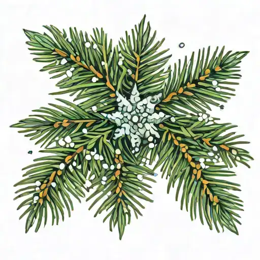 Douglas fir tree with half a snowflake  tattoo design idea