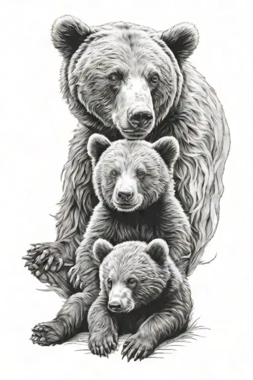 bear cub and bear sitting tattoo design idea