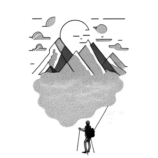 A backpacker standing on a cliff edge, overlooking a vast and breathtaking landscape tattoo design idea