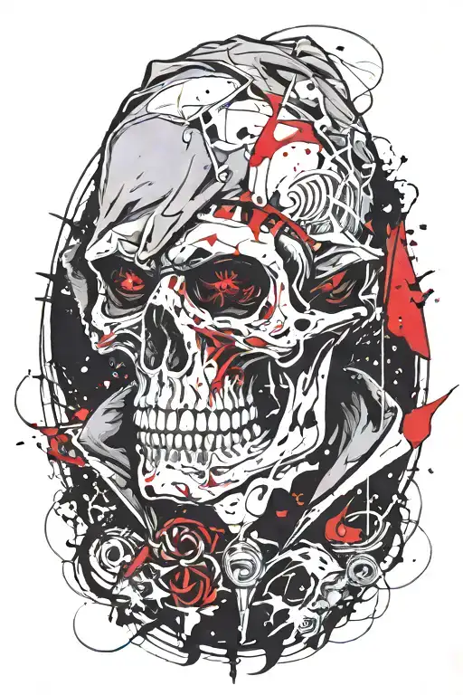 vampire skull in hood tattoo design idea