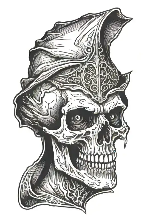 vampire skull in hood tattoo design idea