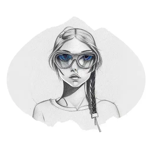 A sketch style tattoo of a red-haired skinny girl wearing Air Max 90 sneakers tattoo design idea