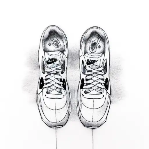 A sketch style tattoo of a red-haired skinny girl wearing Air Max 90 sneakers tattoo design idea