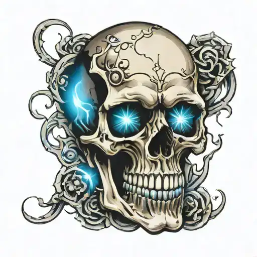 skull with blue glowing eyes tattoo design idea