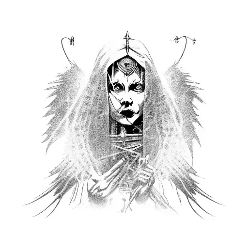 black wizard،Metal composer، lonely woman،Anger and sad،Rock and metal,Depressed angel,  tattoo design idea