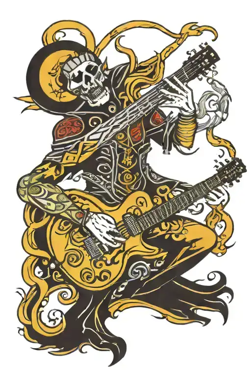 eletric guitar Warlock harnessing the power tattoo design idea