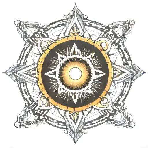 A tattoo in the form of a talisman to control the elements of the universe drawn from the beginning of the palm to the shoulder tattoo design idea