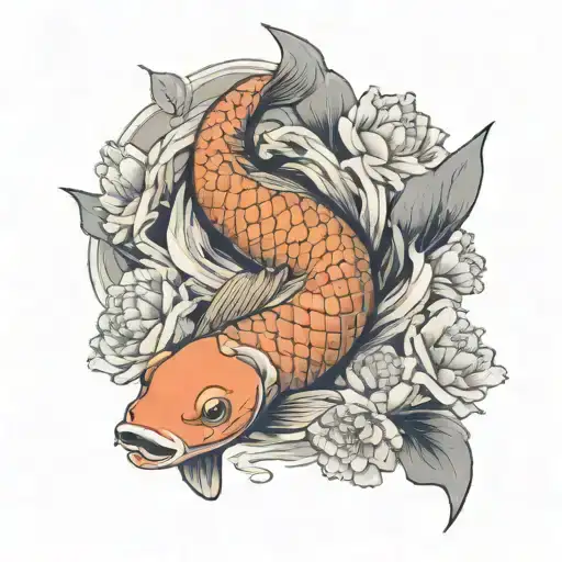 a koi fish surrounded by a flower engulfed in human ribs  tattoo design idea