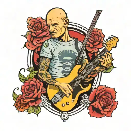 flea with broken bass guitar tattoo design idea