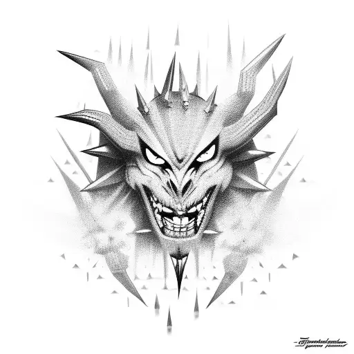 Chain with spikes and demonic creatures with white eyes hidden in shadows tattoo design idea