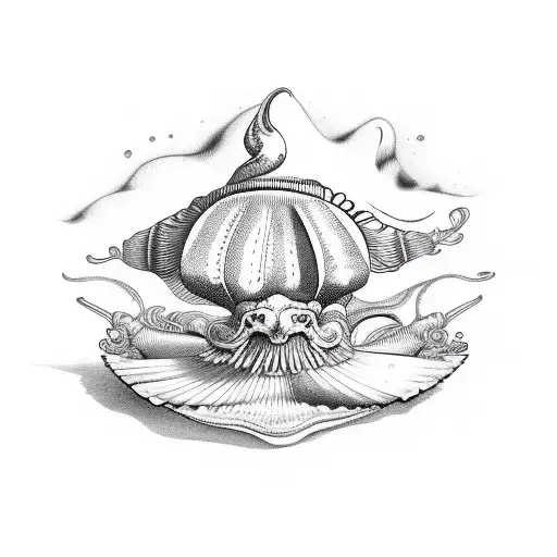scallop with curved text "buen camino" tattoo design idea