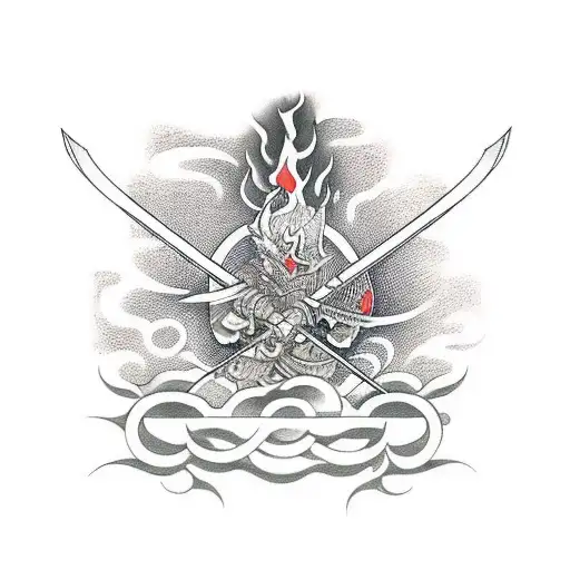 single sword with flames tattoo design idea