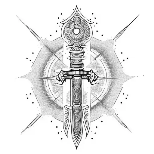 Japanese sword with flames tattoo design idea