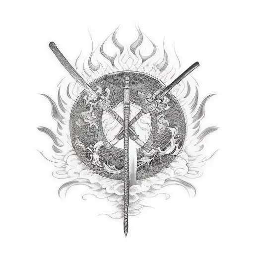 Japanese sword with flames tattoo design idea