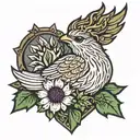 thistle bird shield maiden tattoo design idea