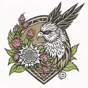 thistle bird shield maiden tattoo design idea