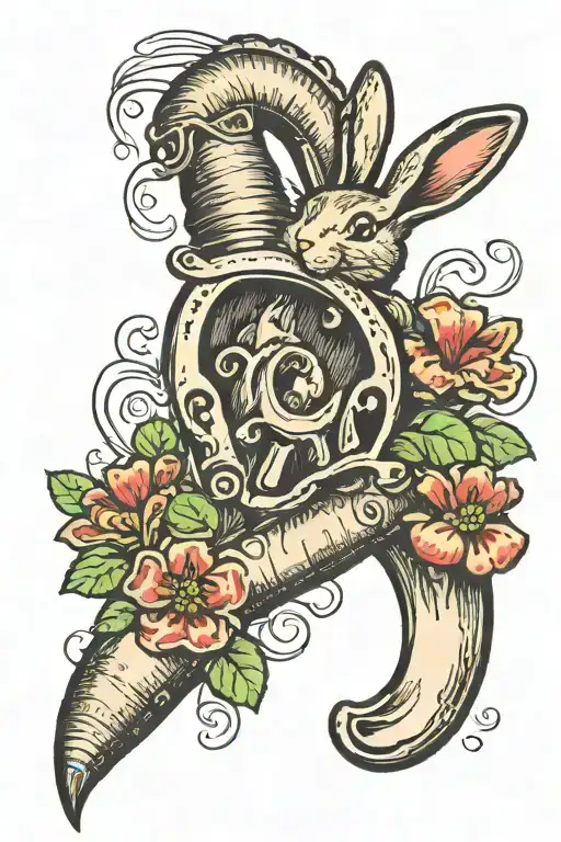 lucky,horseshoe,rabbits foot,clover,smoky,lucky#7 tattoo design idea
