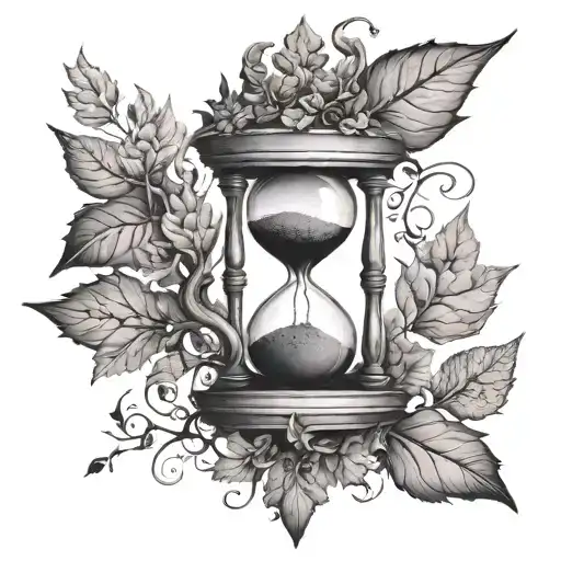 hourglass tree leaves falling tattoo design idea