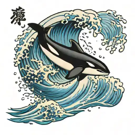 Orca jumping out of a wave crashing tattoo design idea