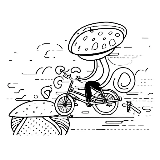 A mushroom riding a bike while he smokes tattoo design idea