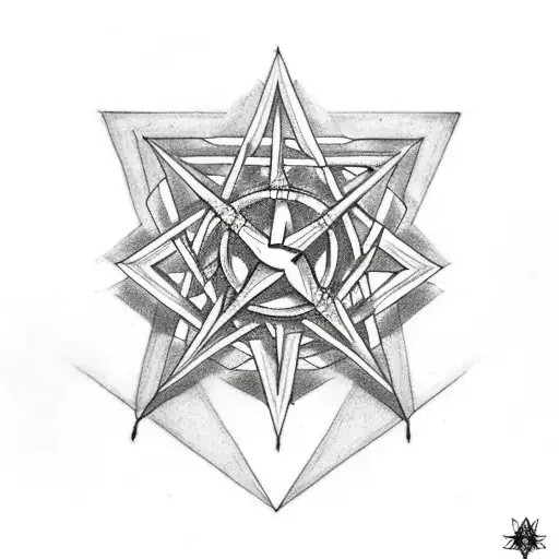 A tattoo of a dinosaur skeleton with a pentagram in the background tattoo design idea