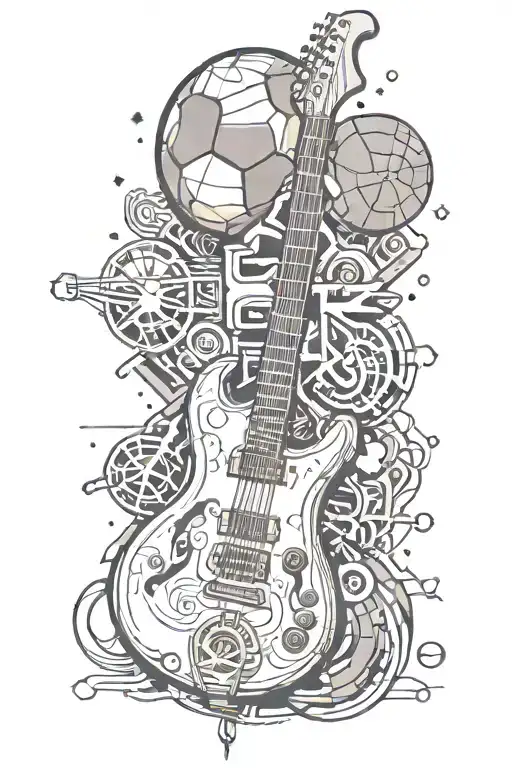 electric guitar with mathematics symbols and a basketball ball tattoo design idea
