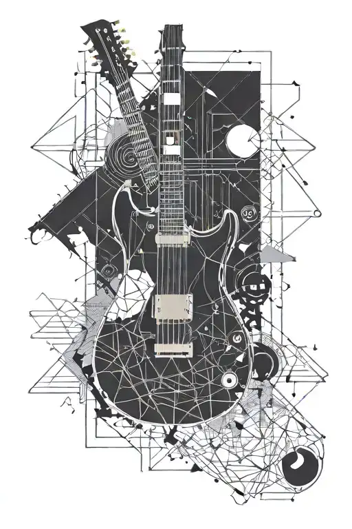 electric guitar with mathematics symbols and a basketball ball tattoo design idea