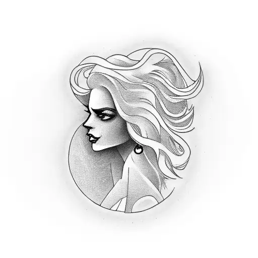 A unique tattoo idea combining the silhouette of a woman with flowing hair made of dollar bills and a gun in hand tattoo design idea