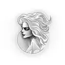 A unique tattoo idea combining the silhouette of a woman with flowing hair made of dollar bills and a gun in hand tattoo design idea