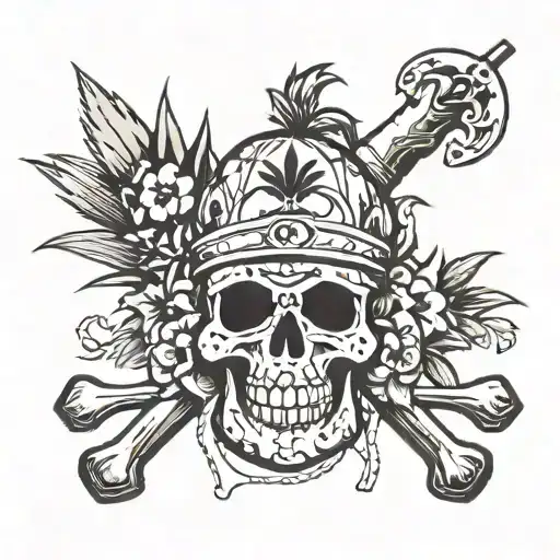 pineapple jolly roger one piece whit crosed bones flag dia tattoo design idea