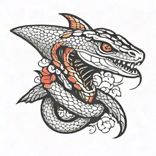 snake with shark head  tattoo design idea