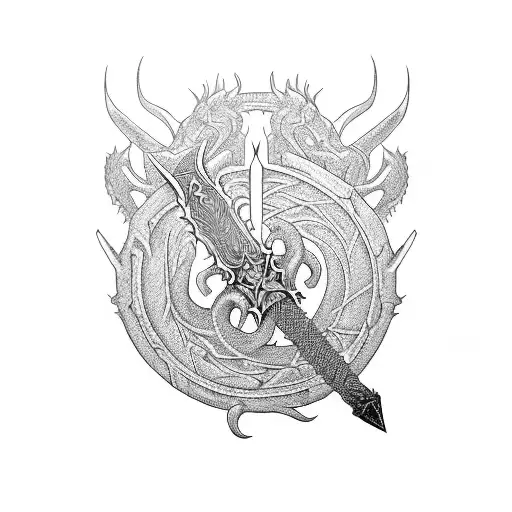 Incorporate Guts' iconic Dragon Slayer sword into a detailed blackwork design tattoo design idea