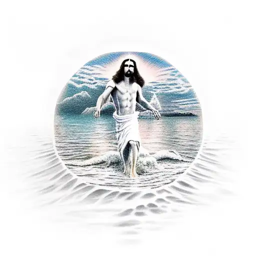 Jesus walking over water tattoo design idea