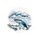 A traditional-style tattoo of a majestic whale breaching out of the ocean with a mountain range in the background tattoo design idea