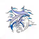 A traditional-style tattoo of a majestic whale breaching out of the ocean with a mountain range in the background tattoo design idea