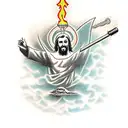 Christ holding a welding torch tattoo design idea