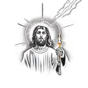 Christ holding a welding torch tattoo design idea