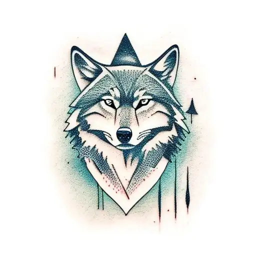 Forest with a wolf  tattoo design idea