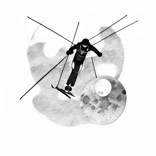 A skijumper soaring through the moonlit sky tattoo design idea