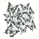 a group of small butterflies in flight moving in different directions. The effect of movement and dispersion tattoo design idea