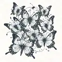 a group of small butterflies in flight moving in different directions. The effect of movement and dispersion tattoo design idea