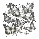 a group of small butterflies in flight moving in different directions. The effect of movement and dispersion tattoo design idea