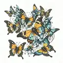 a group of small butterflies in flight moving in different directions. The effect of movement and dispersion tattoo design idea