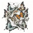 a group of small butterflies in flight moving in different directions. The effect of movement and dispersion tattoo design idea