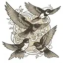 Design: A group of small birds, like swallows, flying together in different poses. This may symbolize freedom tattoo design idea