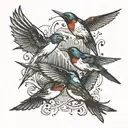 Design: A group of small birds, like swallows, flying together in different poses. This may symbolize freedom tattoo design idea